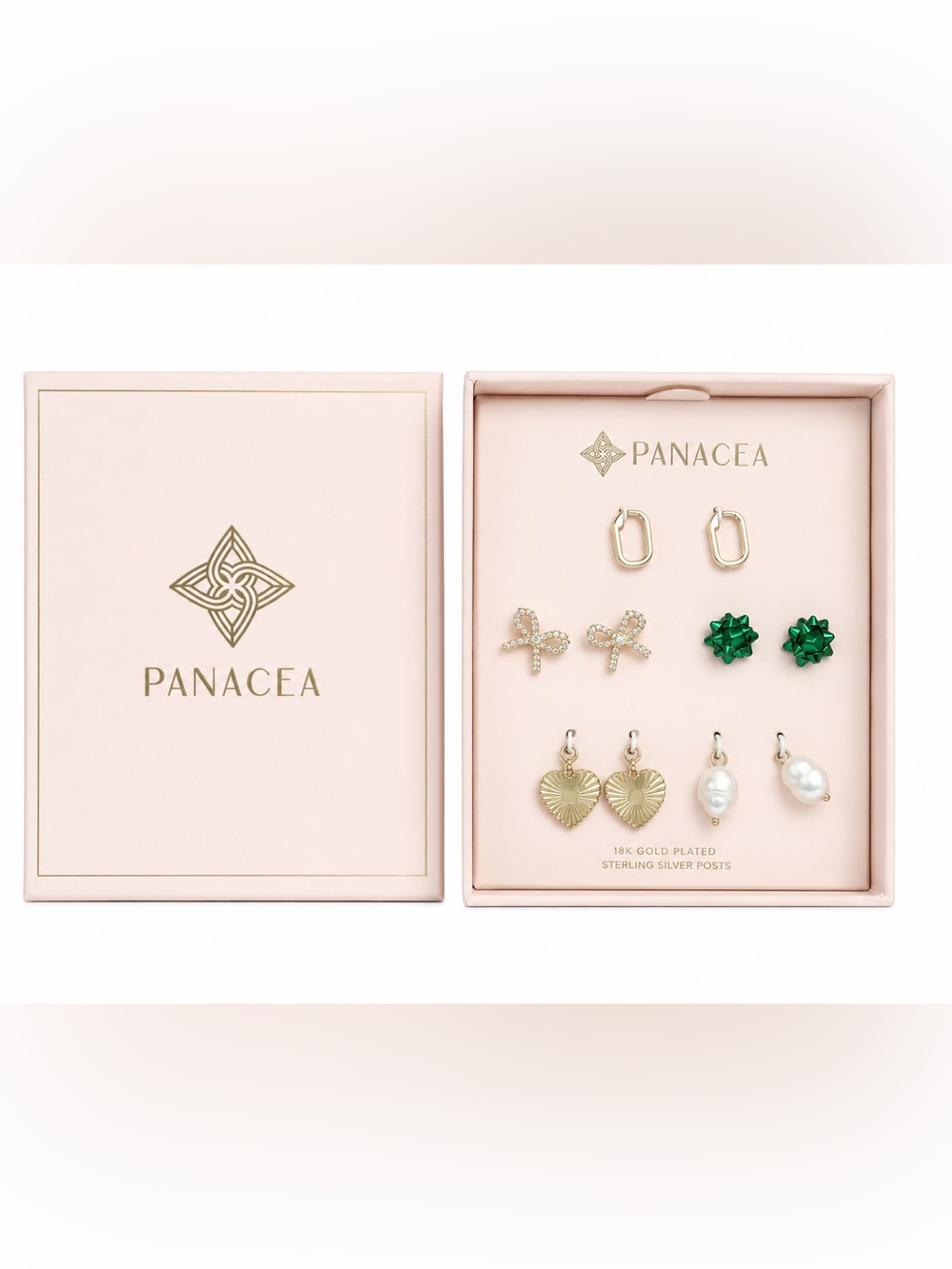 Panacea Cache 14K Gold Plated Earring Gift Set with Green and Pearl Accents NIB